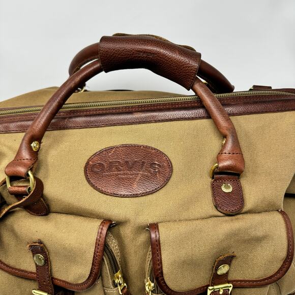 Orvis Canvas & Leather Zip Travel Duffle Bag Large Green - Picture 2 of 11